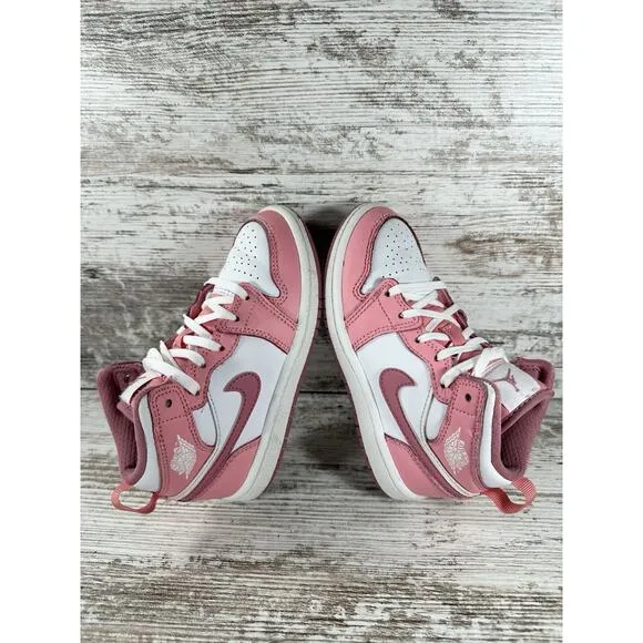 Youth Nike Air Jordan 1 Mid 'Valentines Day' Pink/White Sneaker Sz 11C Athletic