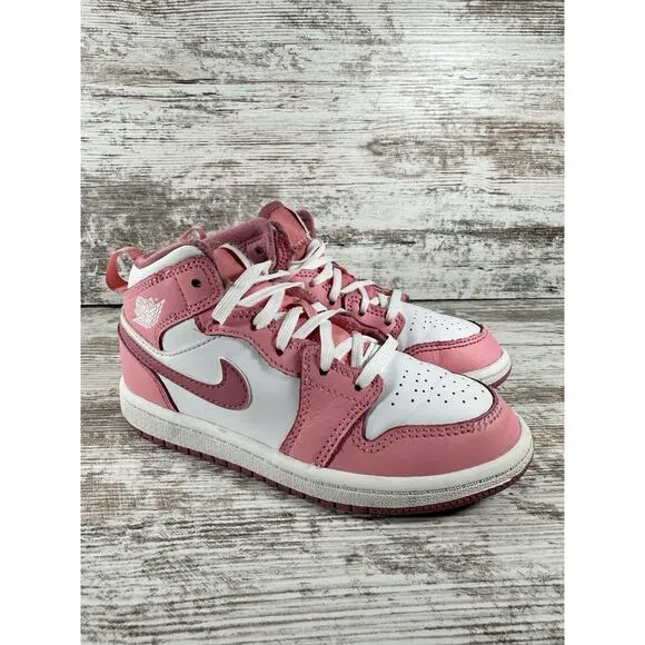 Youth Nike Air Jordan 1 Mid 'Valentines Day' Pink/White Sneaker Sz 11C Athletic