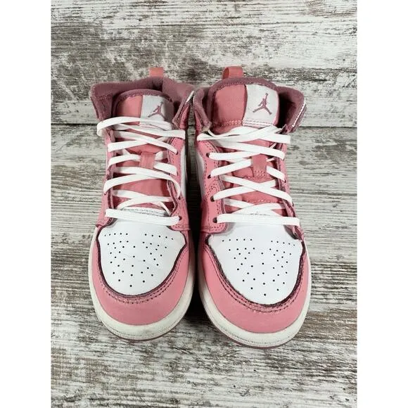 Youth Nike Air Jordan 1 Mid 'Valentines Day' Pink/White Sneaker Sz 11C Athletic