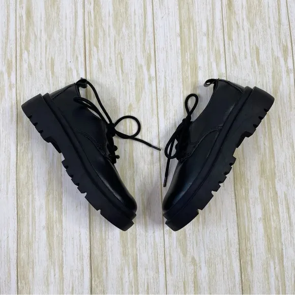 Zara Black Leather Tie Loafer Shoes