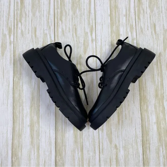 Zara Black Leather Tie Loafer Shoes