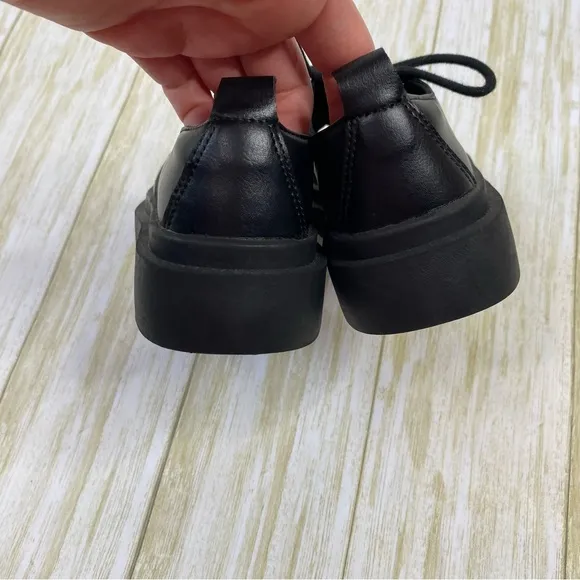 Zara Black Leather Tie Loafer Shoes