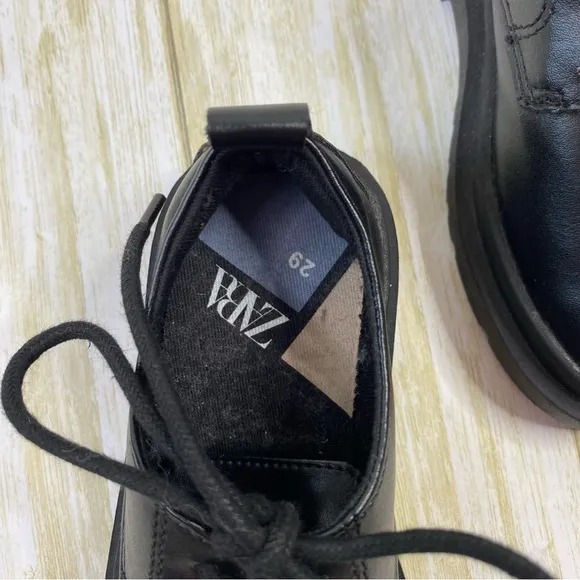 Zara Black Leather Tie Loafer Shoes