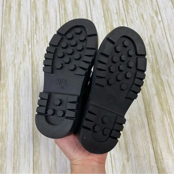 Zara Black Leather Tie Loafer Shoes