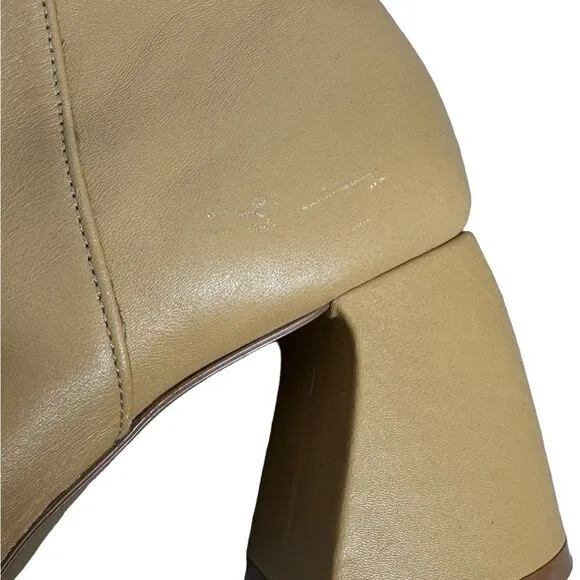 Zara Camel Leather Chunk Heel Ankle Booties | Size 10