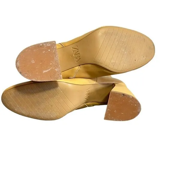 Zara Camel Leather Chunk Heel Ankle Booties | Size 10