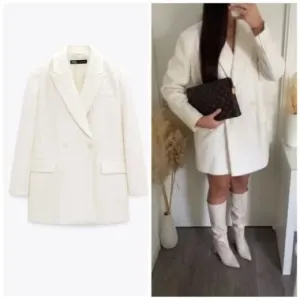 Zara Double Breasted Wool Blend Oversized Coat Ecru