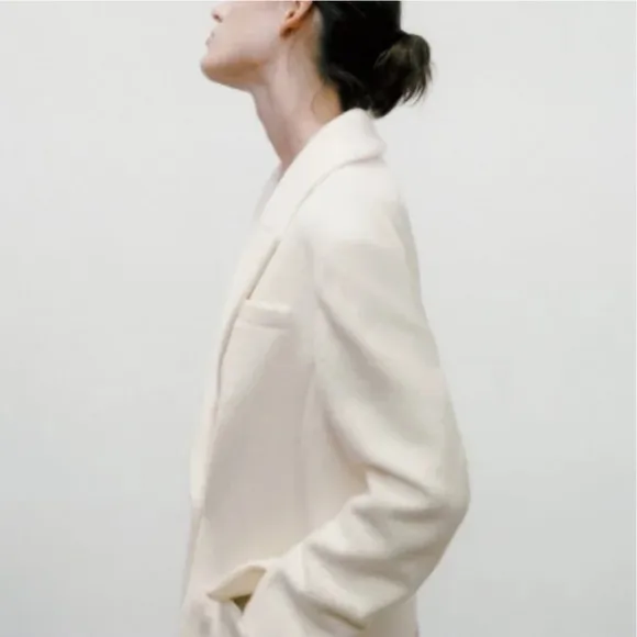 Zara Double Breasted Wool Blend Oversized Coat Ecru