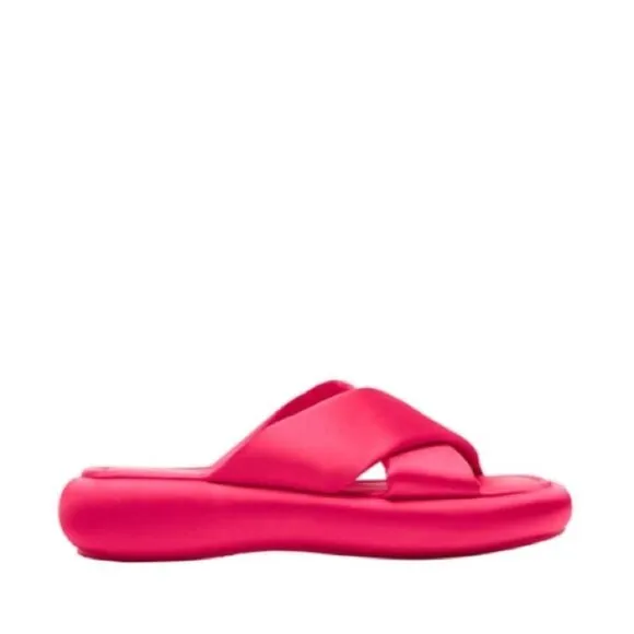 Zara Pink Crossed Fabric Flat Sandals Shoes