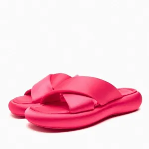 Zara Pink Crossed Fabric Flat Sandals Shoes