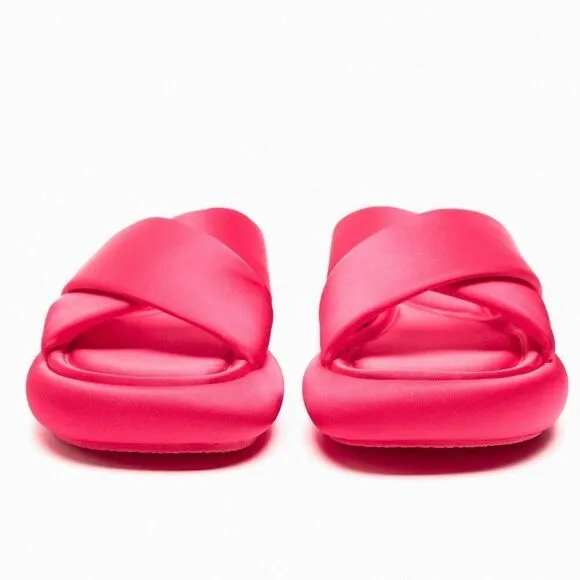 Zara Pink Crossed Fabric Flat Sandals Shoes
